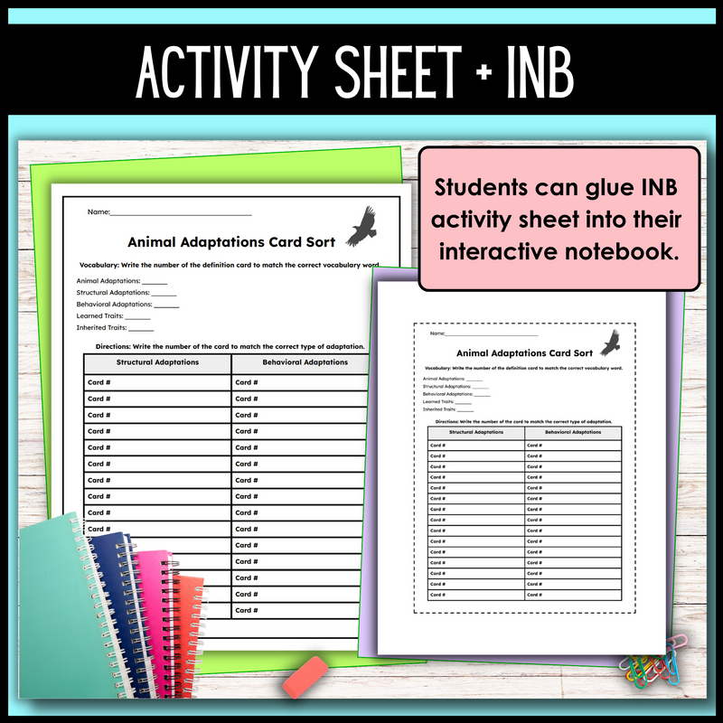 Animal Adaptations Card Sort | Task Card Activity | Real World Application