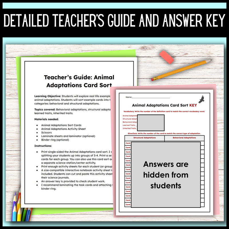 Animal Adaptations Card Sort | Task Card Activity | Real World Application