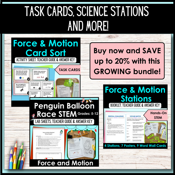 Forces and Motion Bundle | Laws of Motion Experiments | Force Task Cards